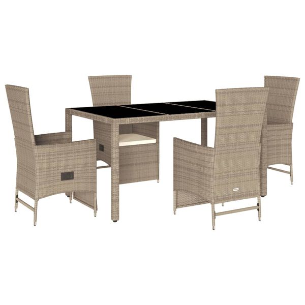 vidaXL Ensemble &agrave; manger de jardin avec coussins 5pcs Beige poly rotin