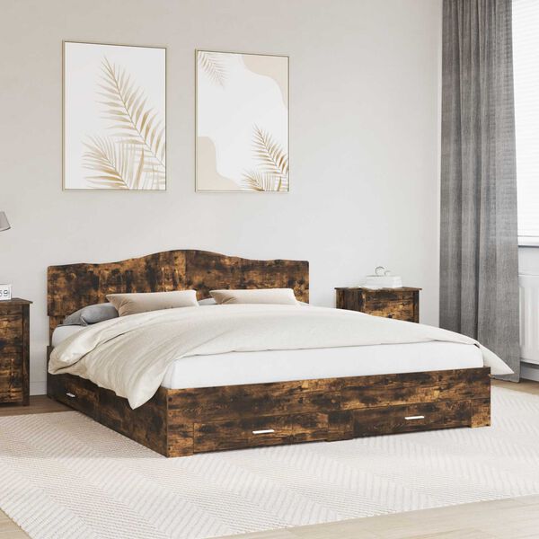 vidaXL Cadre de lit Ch&ecirc;ne fum&eacute; 200 x 200 cm Bois d'ing&eacute;nierie