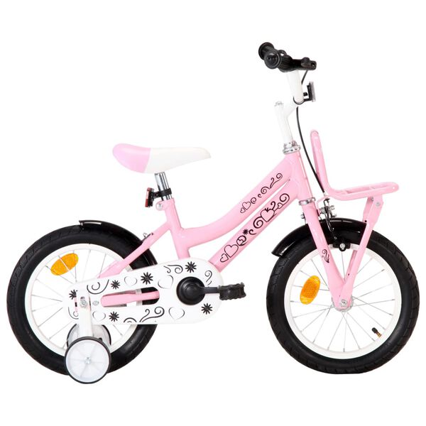 vidaXL V&eacute;lo enfant avec porte-bagages avant 14 pouces Blanc et rose