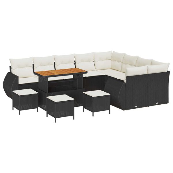 vidaXL Ensemble de canap&eacute; de jardin 13 pcs Noir et Cr&egrave;me Poly Rattan
