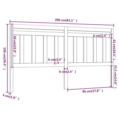 vidaXL Tête de lit Marron miel 206x4x100 cm Bois massif de pin