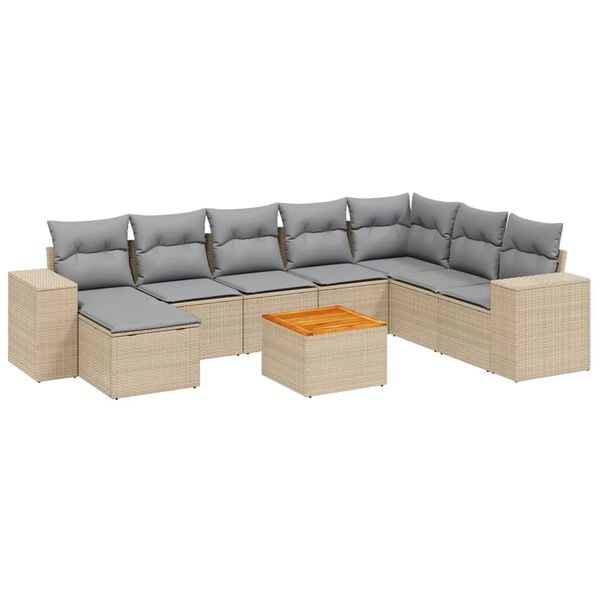 vidaXL Salon de jardin avec coussins 9 pcs beige r&eacute;sine tress&eacute;e