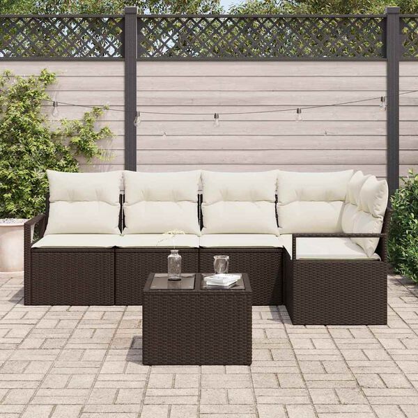 vidaXL Ensemble de canap&eacute; de jardin avec coussin 6 pcs Marron et Cr&egrave;me