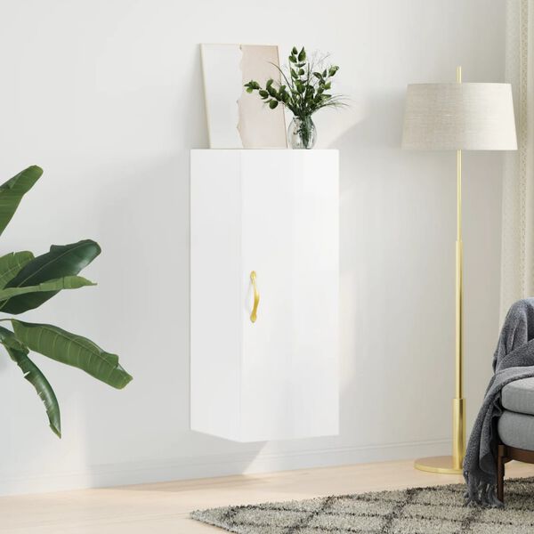 vidaXL Armoire murale blanc brillant 34,5x34x90 cm