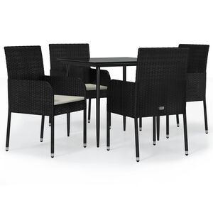vidaXL Ensemble &agrave; manger de jardin coussins 5pcs Noir R&eacute;sine tress&eacute;e