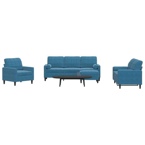 vidaXL Ensemble de canap&eacute;s 4pcs et coussins et traversins bleu velours