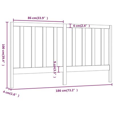 vidaXL Tête de lit Gris 186x4x100 cm Bois massif de pin