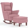 vidaXL Fauteuil &agrave; bascule &agrave; oreilles en velours rose bois massif