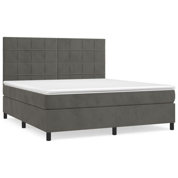 vidaXL Sommier &agrave; lattes de lit et matelas Gris fonc&eacute; 180x200cm Velours