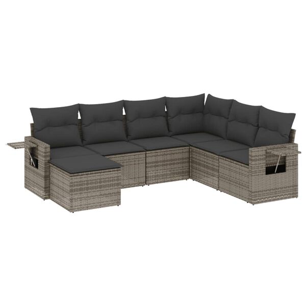 vidaXL Salon de jardin avec coussins 7 pcs gris r&eacute;sine tress&eacute;e