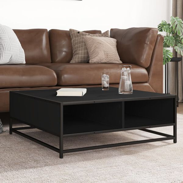 vidaXL Table basse noir 80x80x30 cm bois d'ing&eacute;nierie et m&eacute;tal