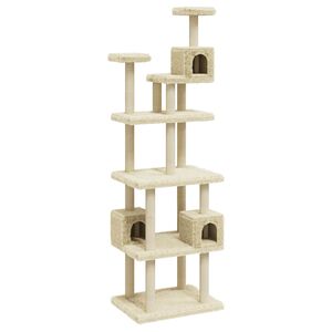 vidaXL Arbre &agrave; chat avec griffoirs en sisal Cr&egrave;me 188 cm