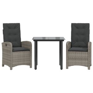 vidaXL Ensemble &agrave; manger de jardin 3 pcs coussins gris r&eacute;sine tress&eacute;e
