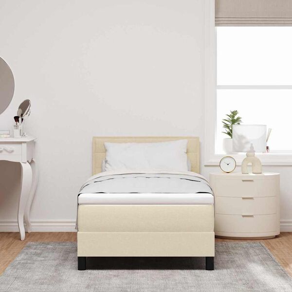 vidaXL Lit &agrave; ressorts avec matelas avec LED Cr&egrave;me 90 x 200 cm tissu