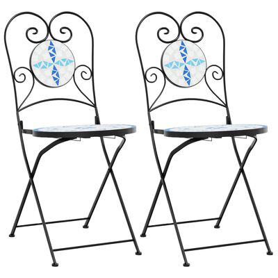 vidaXL Chaises de bistro pliables lot de 2 bleu et blanc céramique