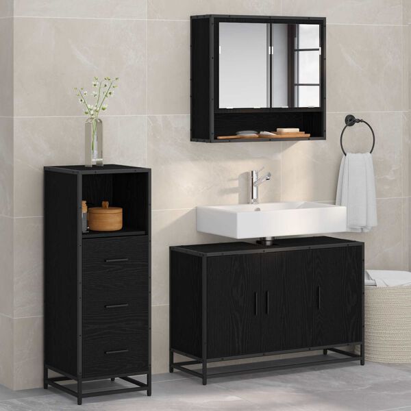 vidaXL Ensemble de mobilier de salle de bain 3 pcs Ch&ecirc;ne noir