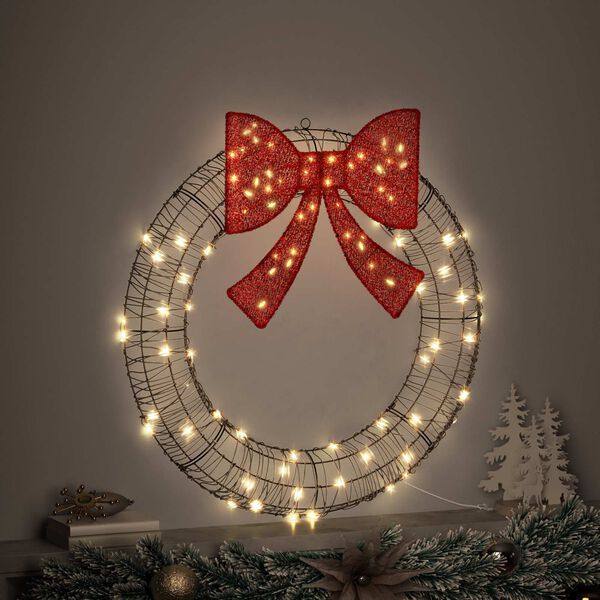 vidaXL Couronne avec 80 LED Blanc chaud 91 x 91 x 9 cm Rotin