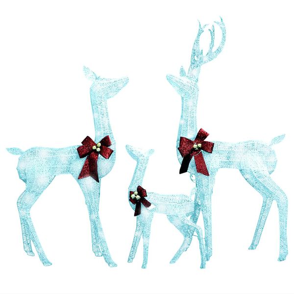 vidaXL D&eacute;coration de No&euml;l famille de rennes Blanc et argent&eacute; 201 LED