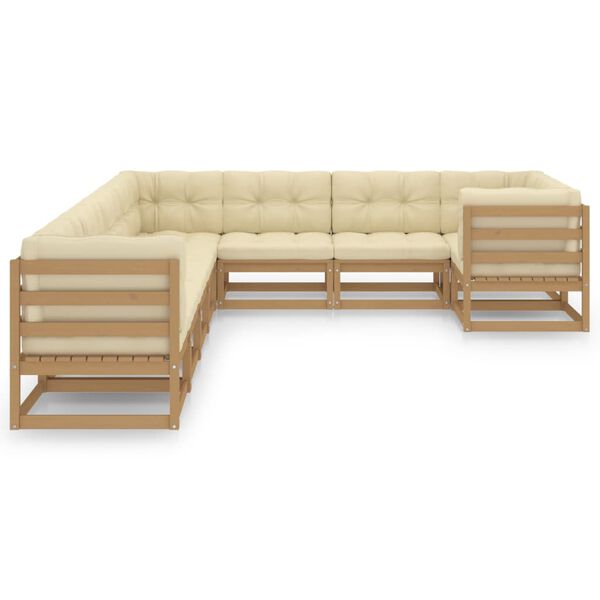 vidaXL Salon de jardin 9 pcs avec coussins Marron miel Bois de pin