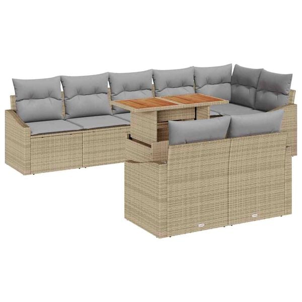 vidaXL Ensemble de canap&eacute; de jardin 9 pcs Beige Poly rotin