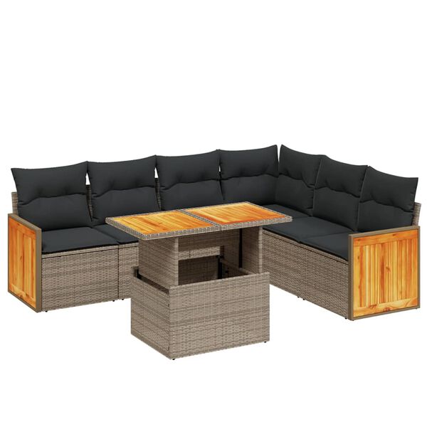 vidaXL Salon de jardin avec coussins 7 pcs gris r&eacute;sine tress&eacute;e