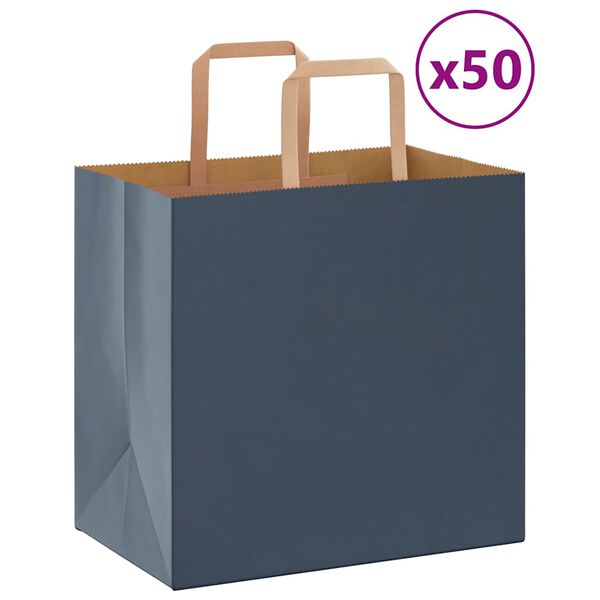 vidaXL Sacs en papier 50 pcs avec poign&eacute;es bleu 26x17x25 cm