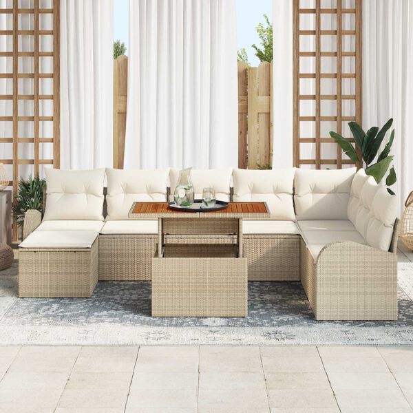 vidaXL Ensemble de canap&eacute; de jardin 9 pcs Beige Poly rotin