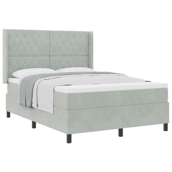 vidaXL Lit &agrave; ressorts avec matelas Gris clair 160 x 200 cm Velours