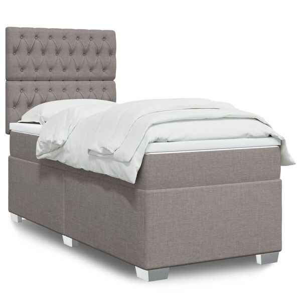 vidaXL Sommier &agrave; lattes de lit avec matelas Taupe 90x200 cm Tissu