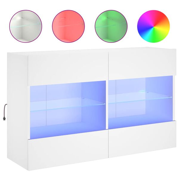 vidaXL Meuble TV mural avec lumi&egrave;res LED blanc 98,5x30x60,5 cm