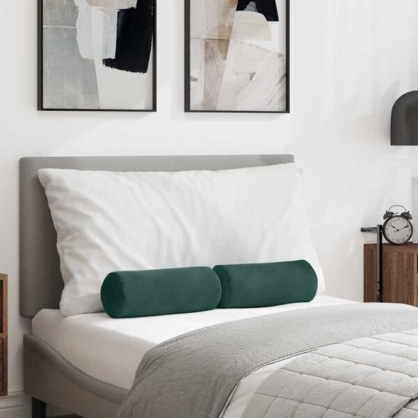 vidaXL Coussins d'accent 2 pcs Vert fonc&eacute; &Oslash; 15 x 40 cm