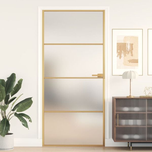 vidaXL Porte int&eacute;rieure mince dor&eacute; 93x201,5 cm verre tremp&eacute; aluminium