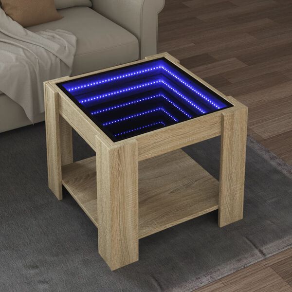 vidaXL Table basse avec LED ch&ecirc;ne sonoma 53x53x45 cm bois d'ing&eacute;nierie