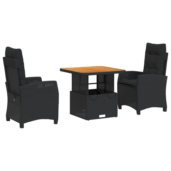 vidaXL Ensemble à manger de jardin coussins 2pcs noir résine tressée