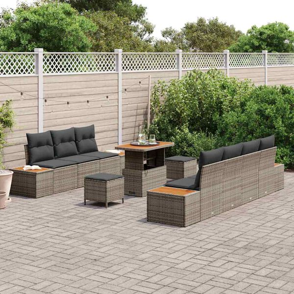 vidaXL Ensemble de canap&eacute; de jardin 10 pcs Gris Poly rotin