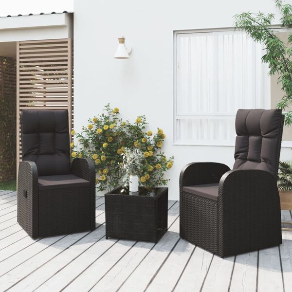 vidaXL Ensemble de salon de jardin 3 pcs noir poly rotin et acier
