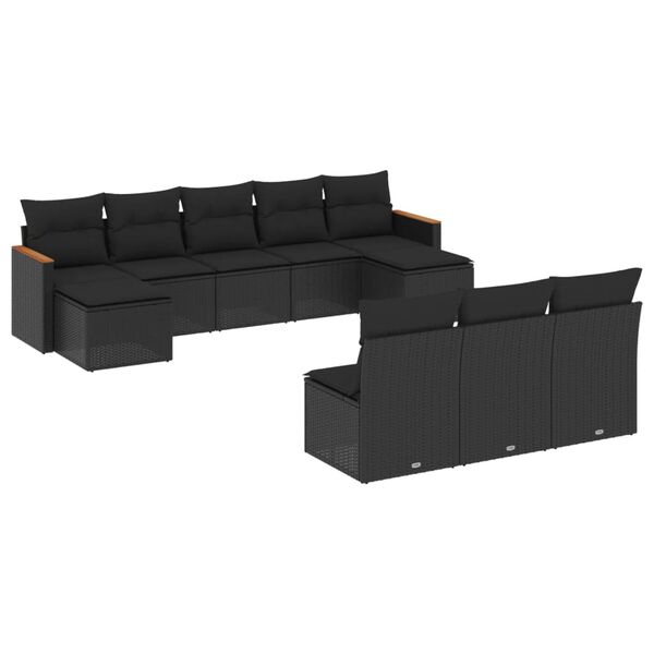 vidaXL Salon de jardin 10 pcs avec coussins noir r&eacute;sine tress&eacute;e