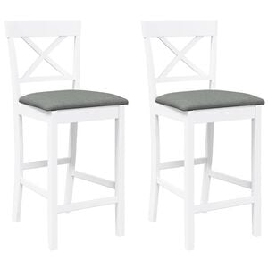 vidaXL Tabourets de bar avec coussins (lot de 2) en bois massif blanc et caoutchouc