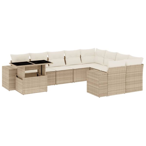 vidaXL Salon de jardin avec coussins 10 pcs beige r&eacute;sine tress&eacute;e
