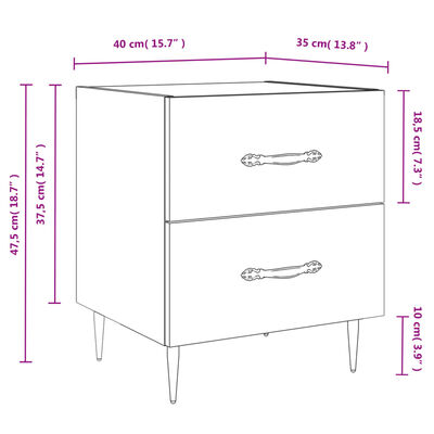 vidaXL Table de chevet blanc 40x35x47,5 cm bois d’ingénierie
