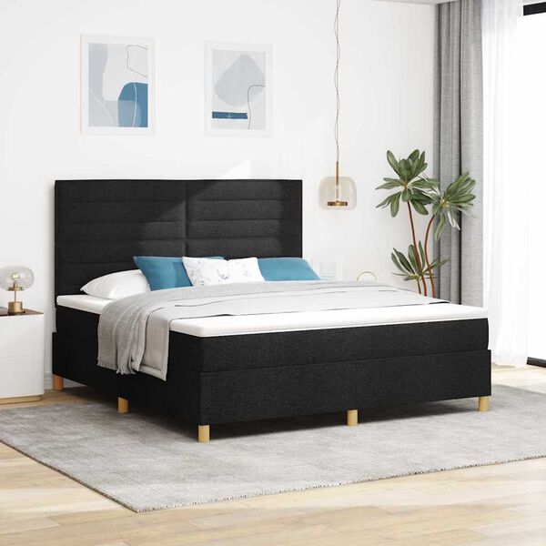 vidaXL Lit &agrave; ressort LED avec matelas Noir 180 x 200 cm tissu