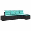 vidaXL Ensemble de canap&eacute; de jardin 5 pc Noir et turquoise polyrotin