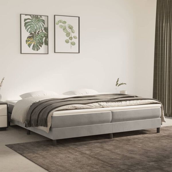 vidaXL Sommier &agrave; lattes de lit et matelas Gris clair 200x200cm Velours