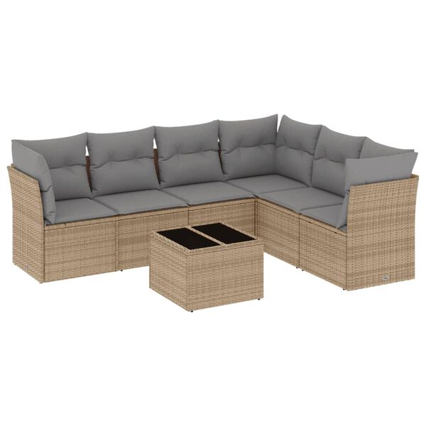 vidaXL Salon de jardin avec coussins 7 pcs beige r&eacute;sine tress&eacute;e