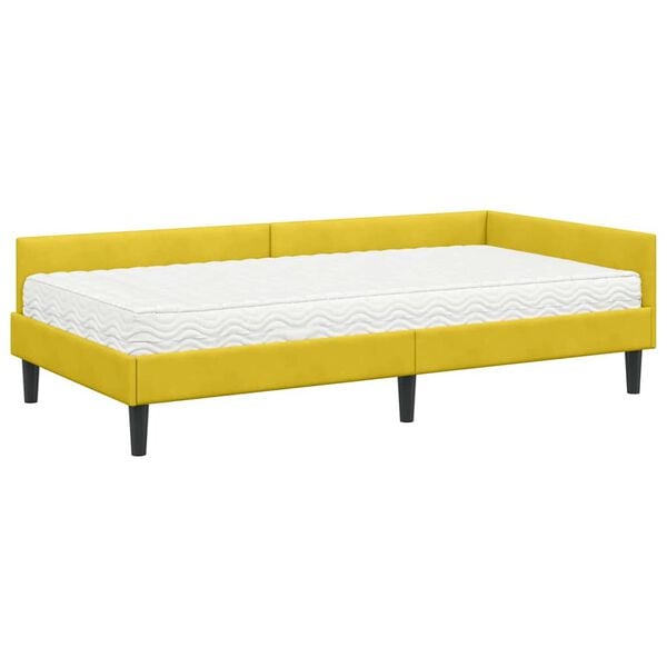 vidaXL Cadre de lit d'angle avec matelas Autre 2 pcs Jaune Velours