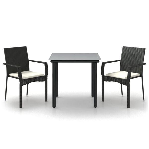 vidaXL Ensemble &agrave; manger de jardin avec coussins 3 pcs Noir