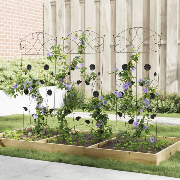vidaXL Cl&ocirc;ture de jardin 3 pcs Noir 110,5 x 42,5 cm Acier