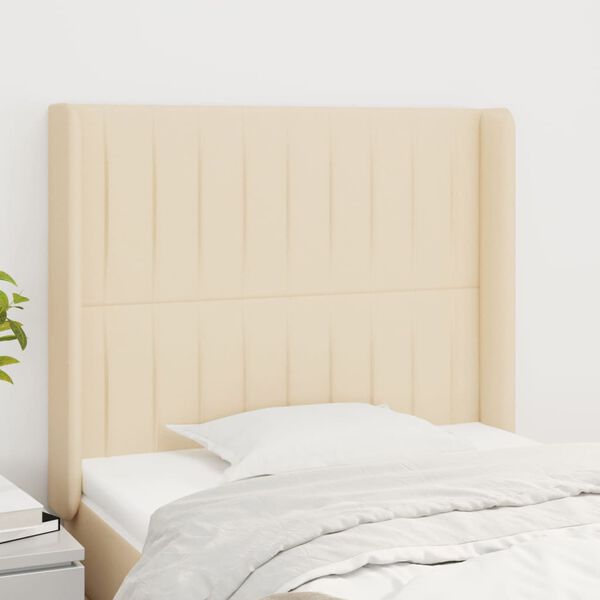 vidaXL T&ecirc;te de lit avec oreilles Cr&egrave;me 93x16x118/128 cm Tissu