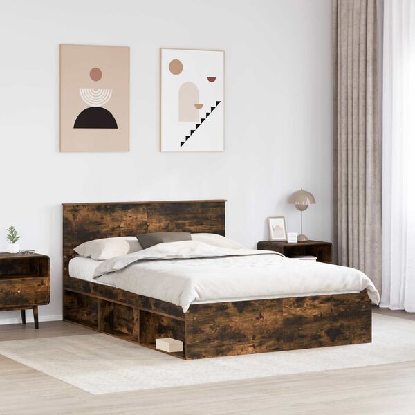 vidaXL Cadre de lit Ch&ecirc;ne fum&eacute; 160 x 200 cm Bois d'ing&eacute;nierie