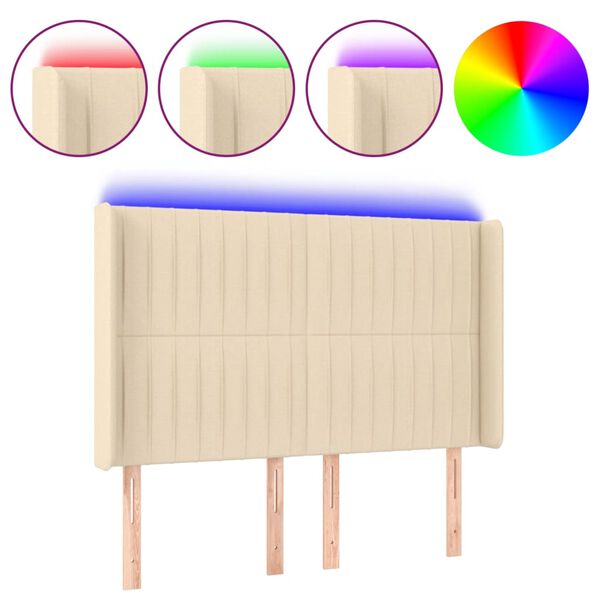 vidaXL T&ecirc;te de lit &agrave; LED Cr&egrave;me 147x16x118/128 cm Tissu